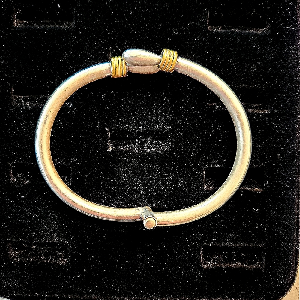 Taxco Mexico Sterling Silver 5mm Bangle Bracelet Stamped TD-77 MEXICO 925, 24.7g